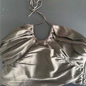Zara Dark Metallic Green Halter Top